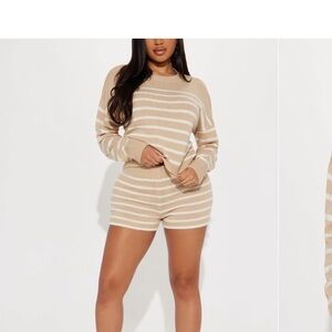 Striped Tan and White Sweater set